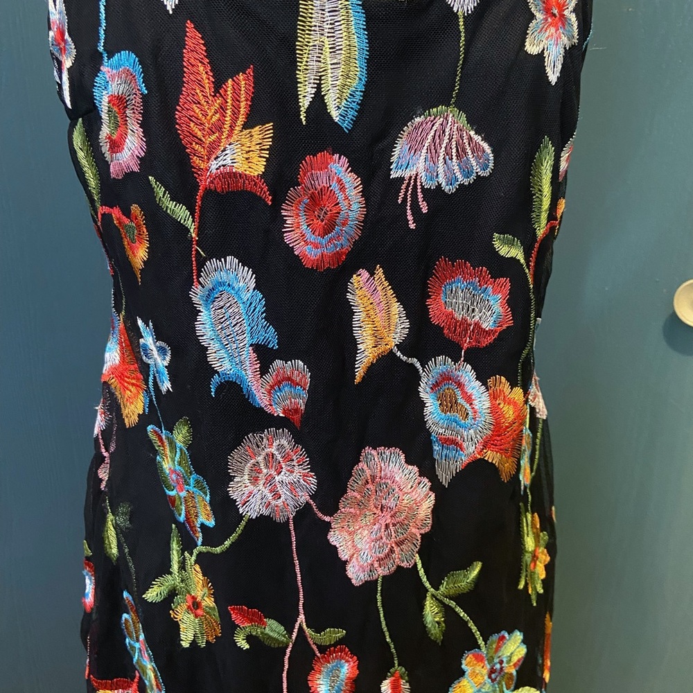 Darian Black multi colored floral embroidered dress short 12 homecoming - Picture 2 of 8